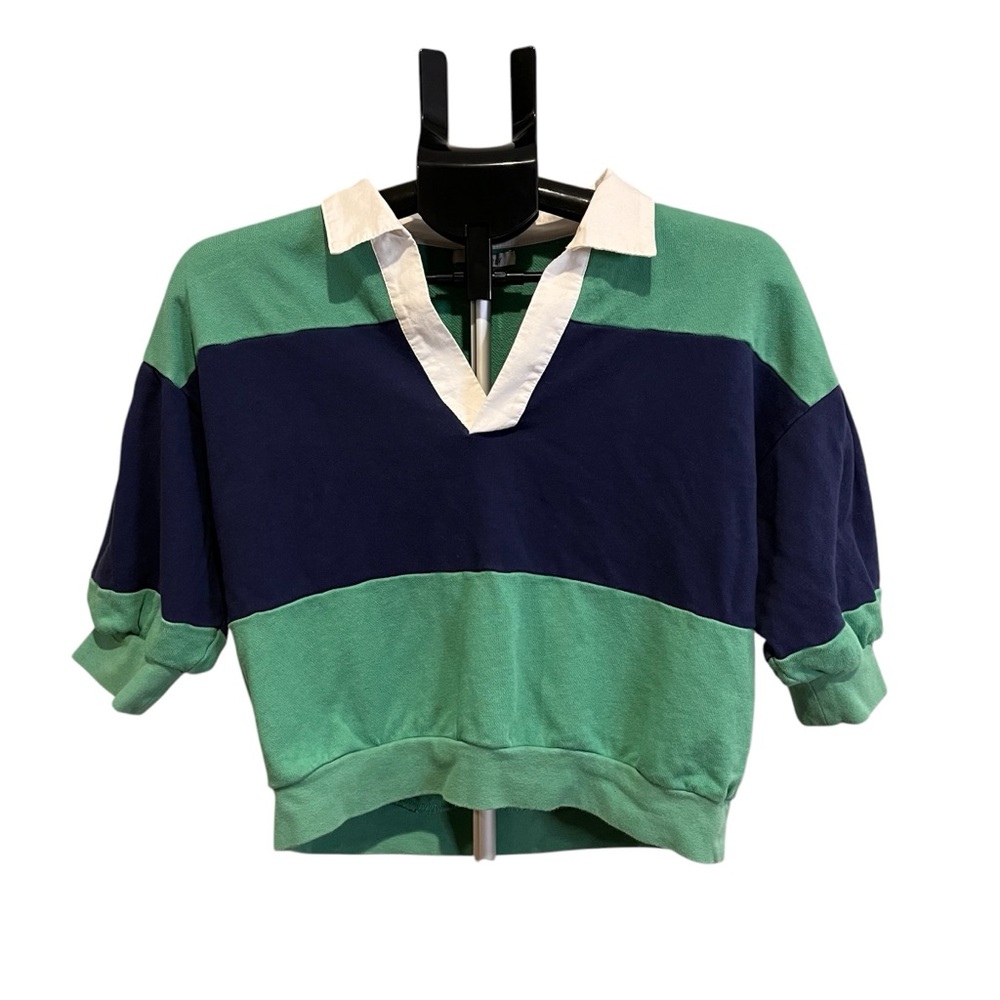 Z Supply Rugby Short Sleeve Retro Vintage-Inspired Cropped Sweatshirt Size Small